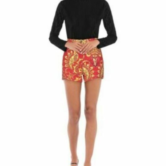 VERSACE Red Gold Denim Baroco Medusa Shorts 26/4 - Picture 5 of 13